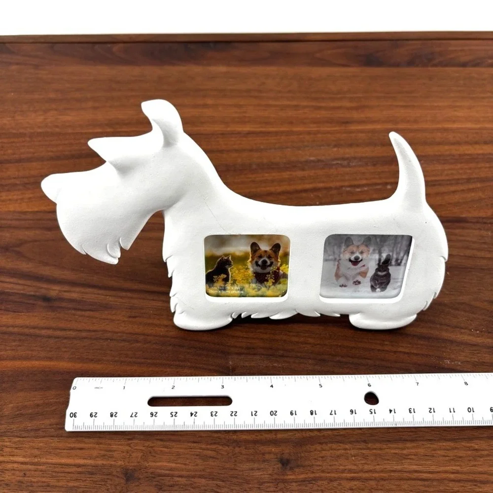 Scottie Dog Double Photo Frame White Terrier  Holds 2 Pictures Whimsical Pet